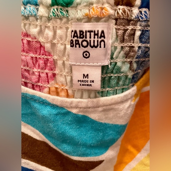 Tabitha Brown X Target Linen Blend Botanical Puff Sleeve Mini Dress Size M - Picture 7 of 9